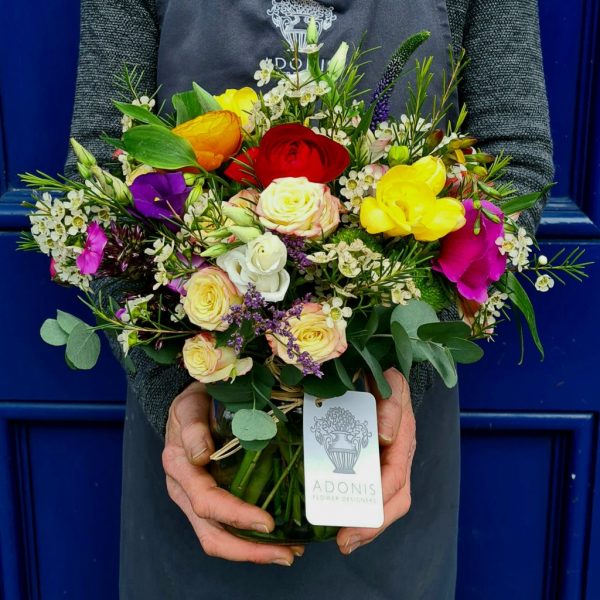 Image of the tullamore arrangement By adonis featuring a compact posy in a jar