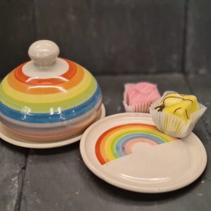 Image of a hand crafted, rainbow colour butterbell by Irish supplier TomPow pottery