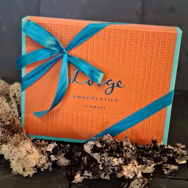 Image of the distinctive orange box of assorted chocolates by Irish chocolatier lorge