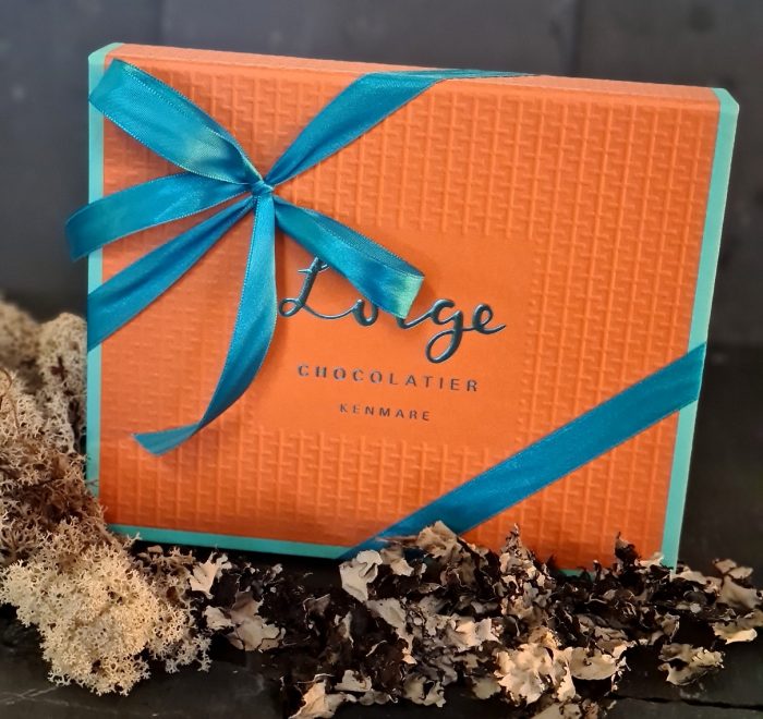 Image of the distinctive orange box of assorted chocolates by Irish chocolatier lorge
