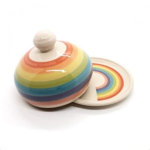 Image of a handcrafted, rainbow butter bell by Irish supplier TomPow pottery