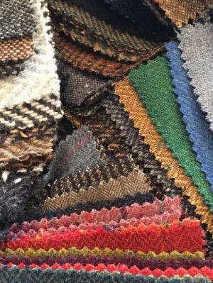 Image of assorted Donegal tweed swatches from irish supplier Orwell and Browne